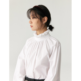 commuse memory 『星子缀衣』高密高支肌理棉 压皱领口花边皱衬衣