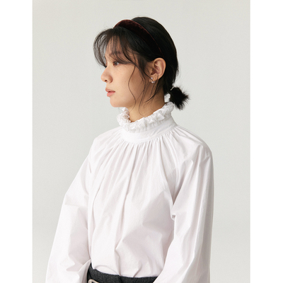 commuse memory 『星子缀衣』高密高支肌理棉 压皱领口花边皱衬衣