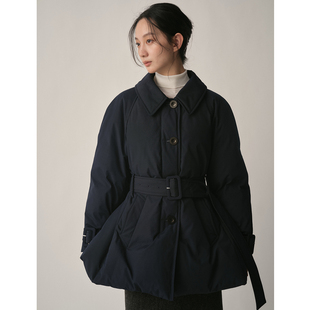 commuse memory 进口高密棉 气质翻领收腰白鹅绒高充绒羽绒服外套