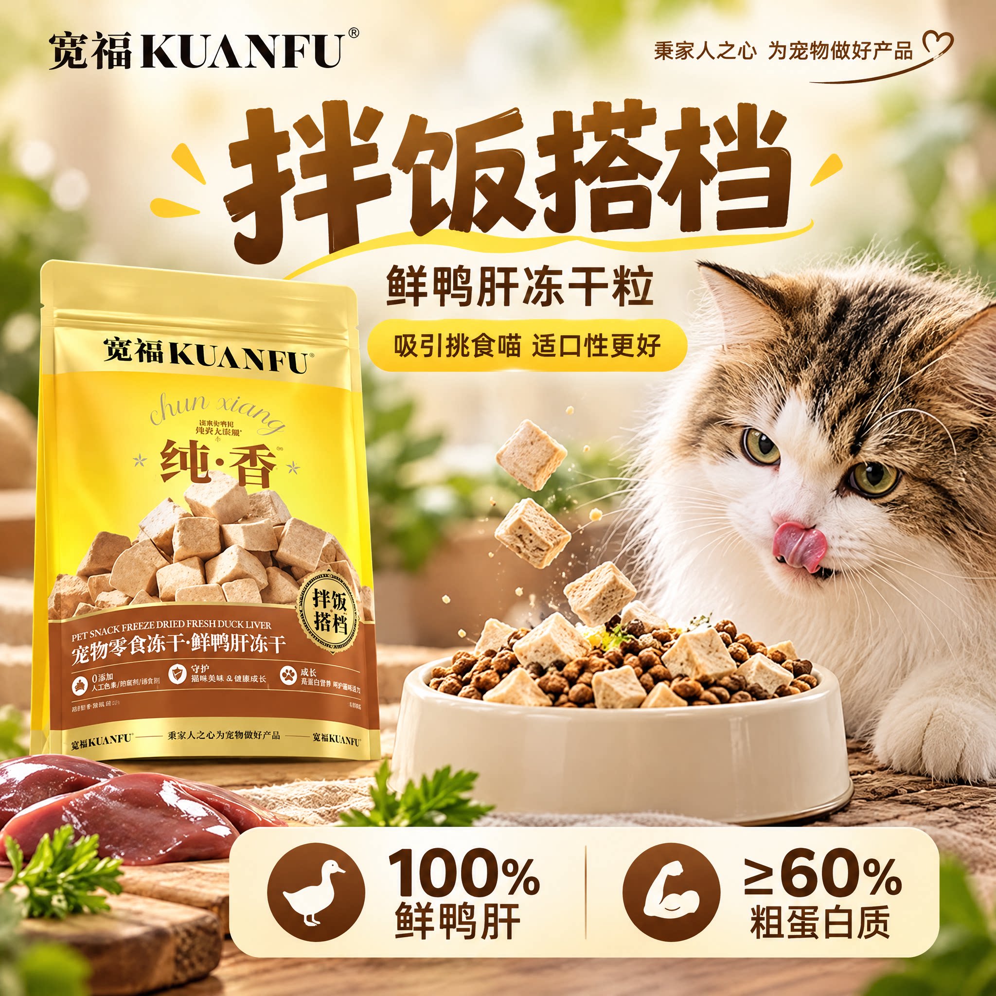 宽福鲜鸭肝冻干粒猫狗零食拌饭搭档补贴护目长肉适口营养高蛋白s