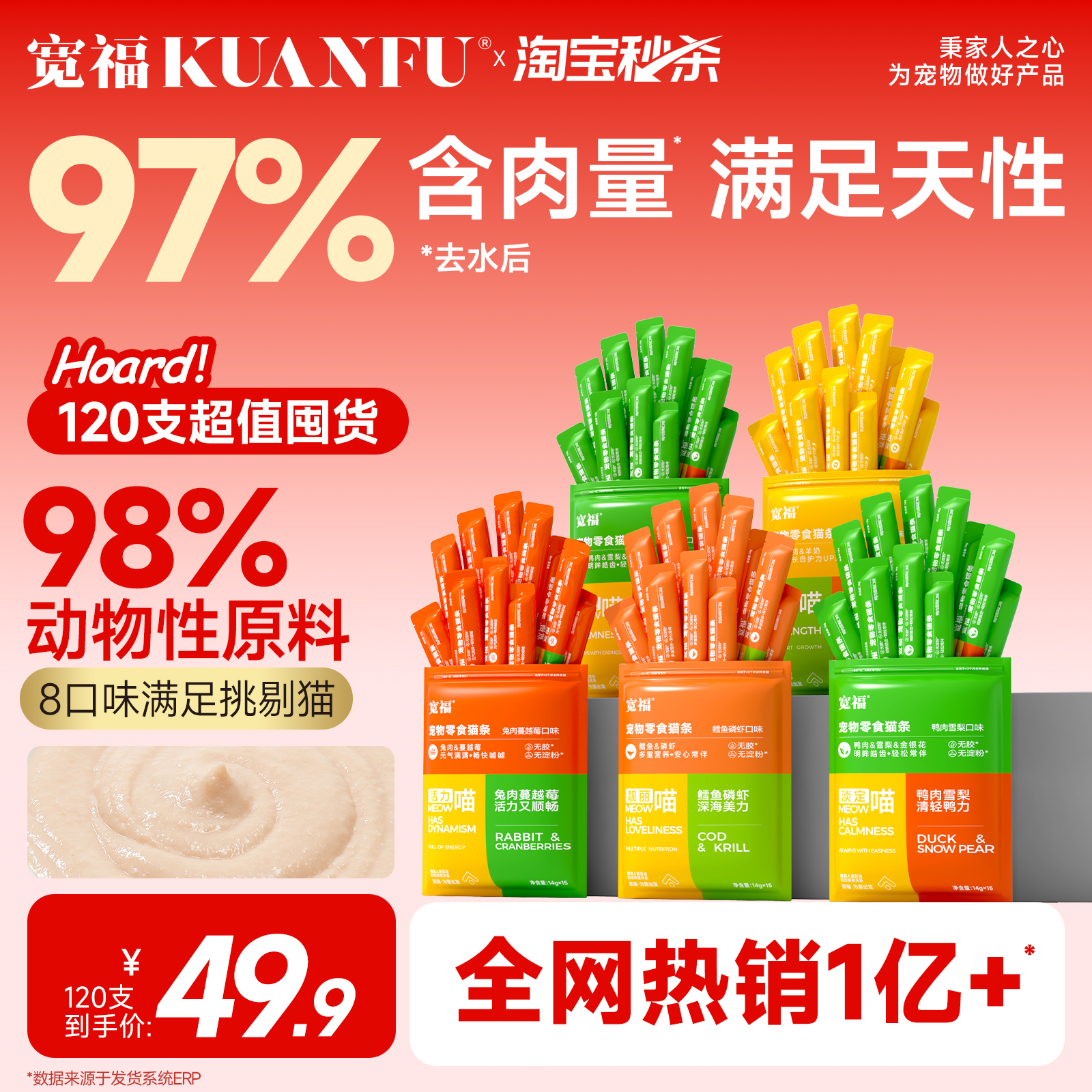 【热销1亿+】宽福猫条高肉补水