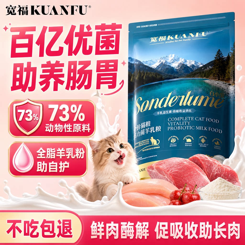 宽福活力菌羊乳全价猫粮鲜肉膨化粮活菌助养护肠胃成幼猫粮通用S