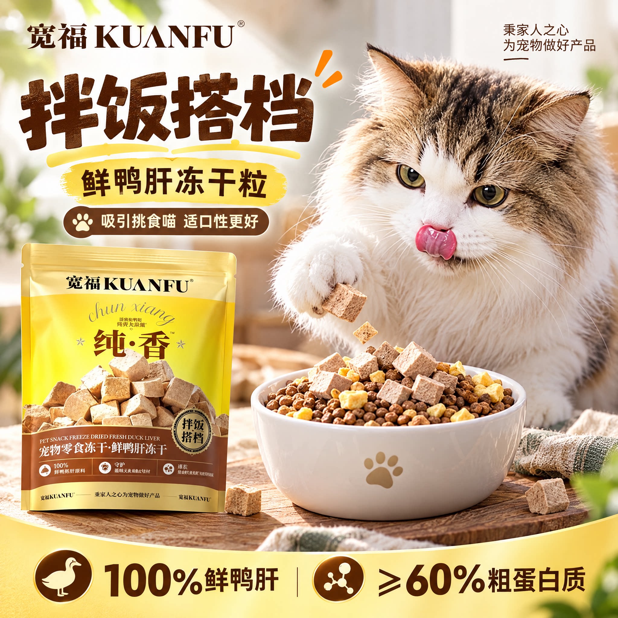宽福鲜鸭肝冻干粒猫狗零食拌饭搭档补贴护目长肉适口营养高蛋白s