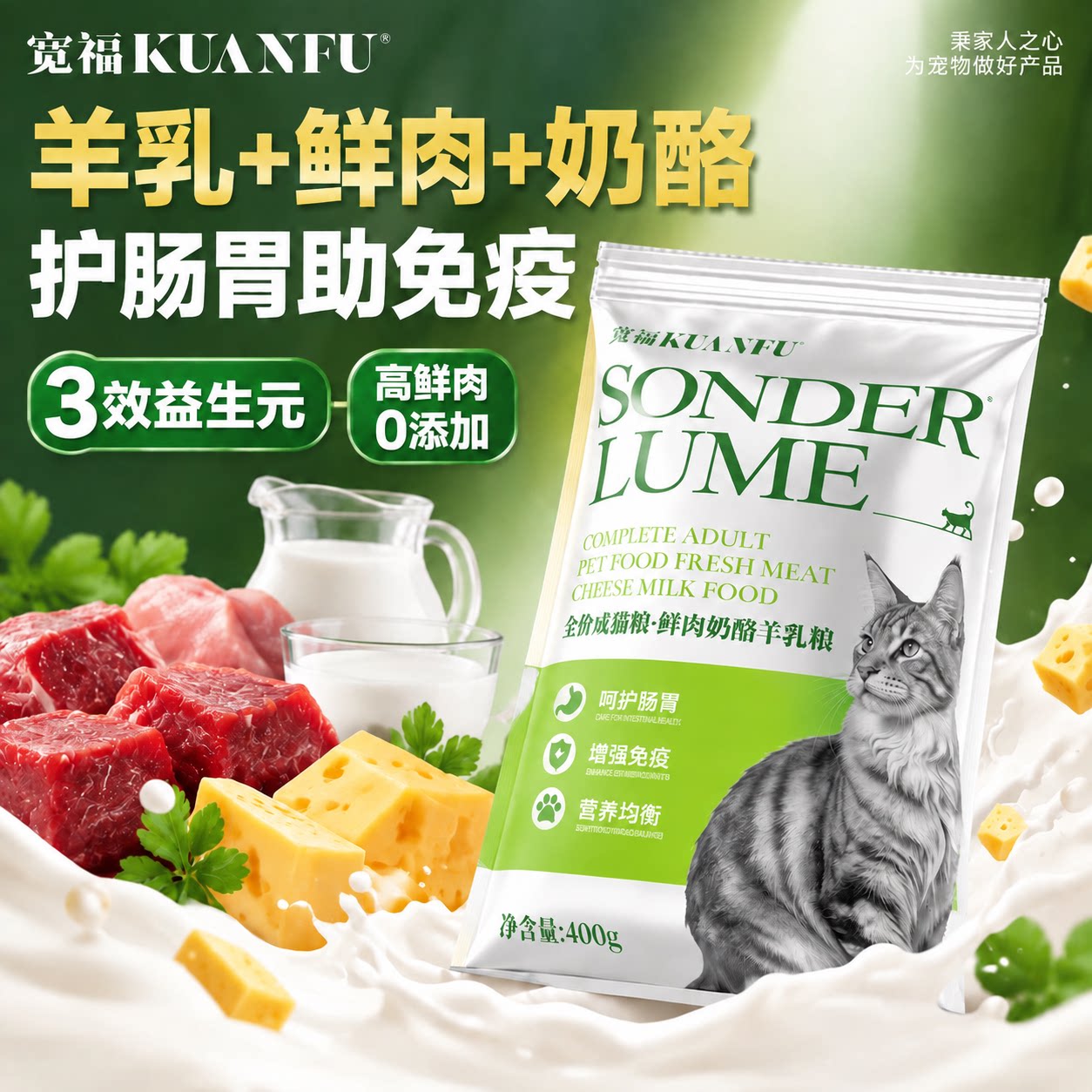 小包便携宽福鲜肉羊乳猫粮400g图片
