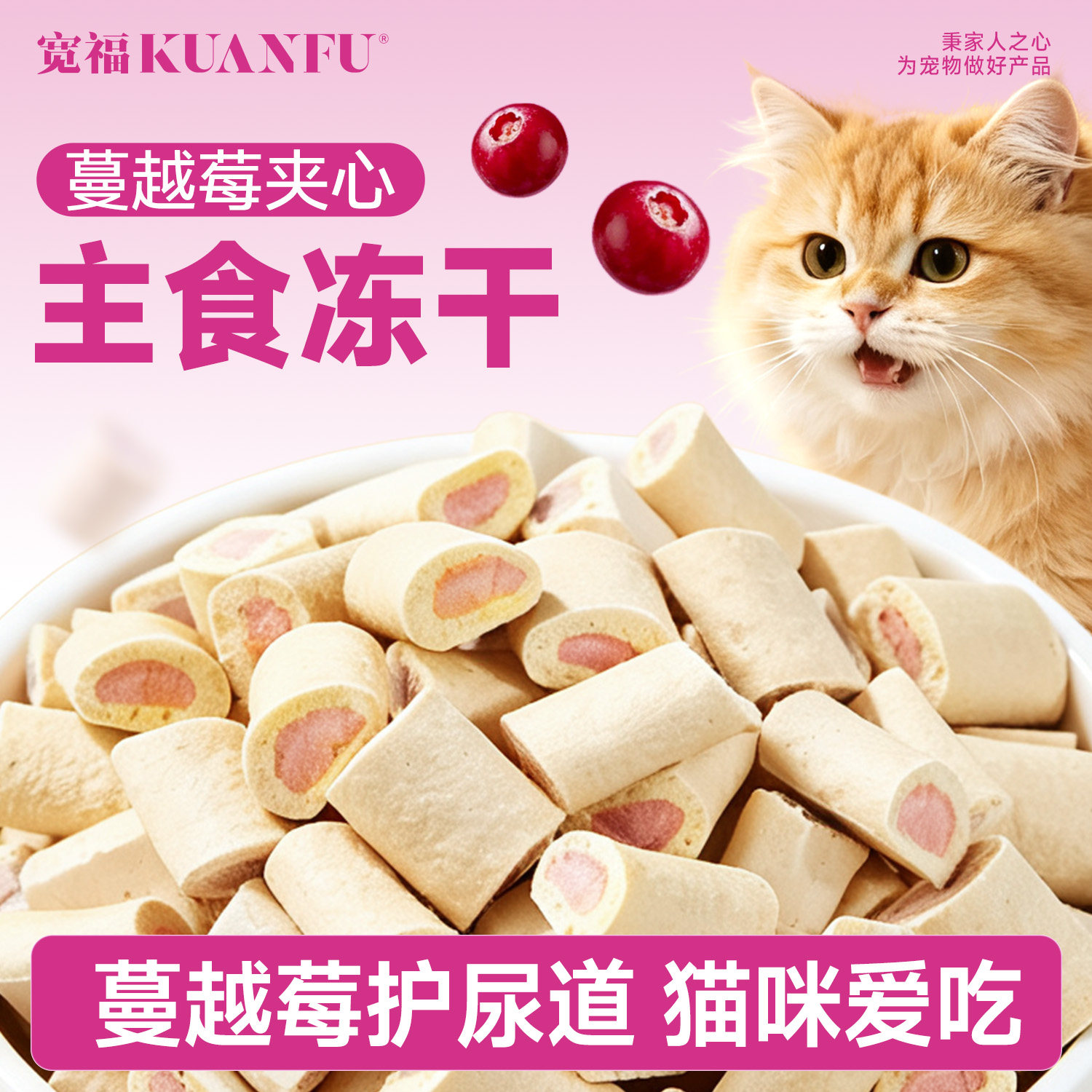 宽福主食冻干蔓越莓夹心猫咪零食猫薄荷宠物磨牙鱼油食物营养S