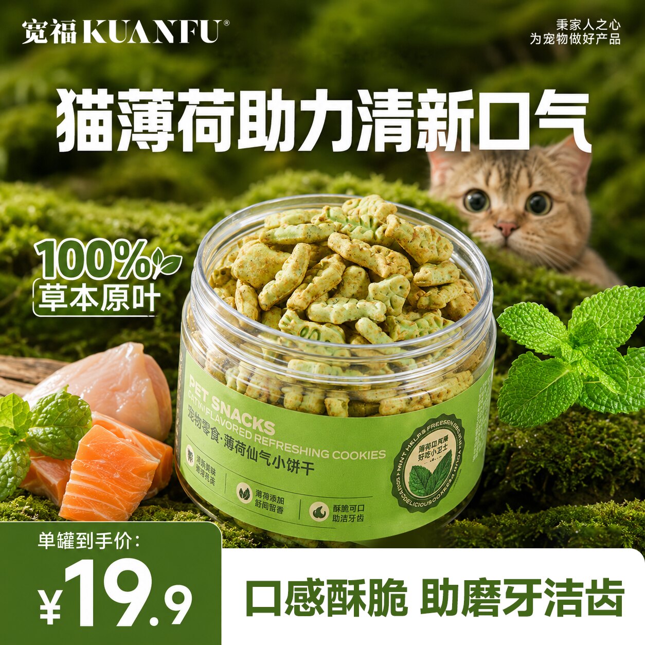 宽福猫薄荷饼干成幼猫零食非冻干猫草棒小鱼饼干化毛洁齿猫零食S
