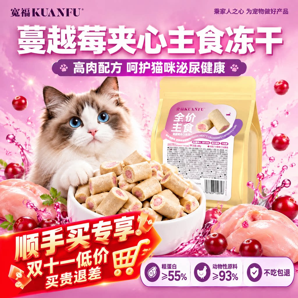 宽福鱼油夹心主食冻干全价猫粮成幼猫营养鱼油美毛夹心主食冻干s
