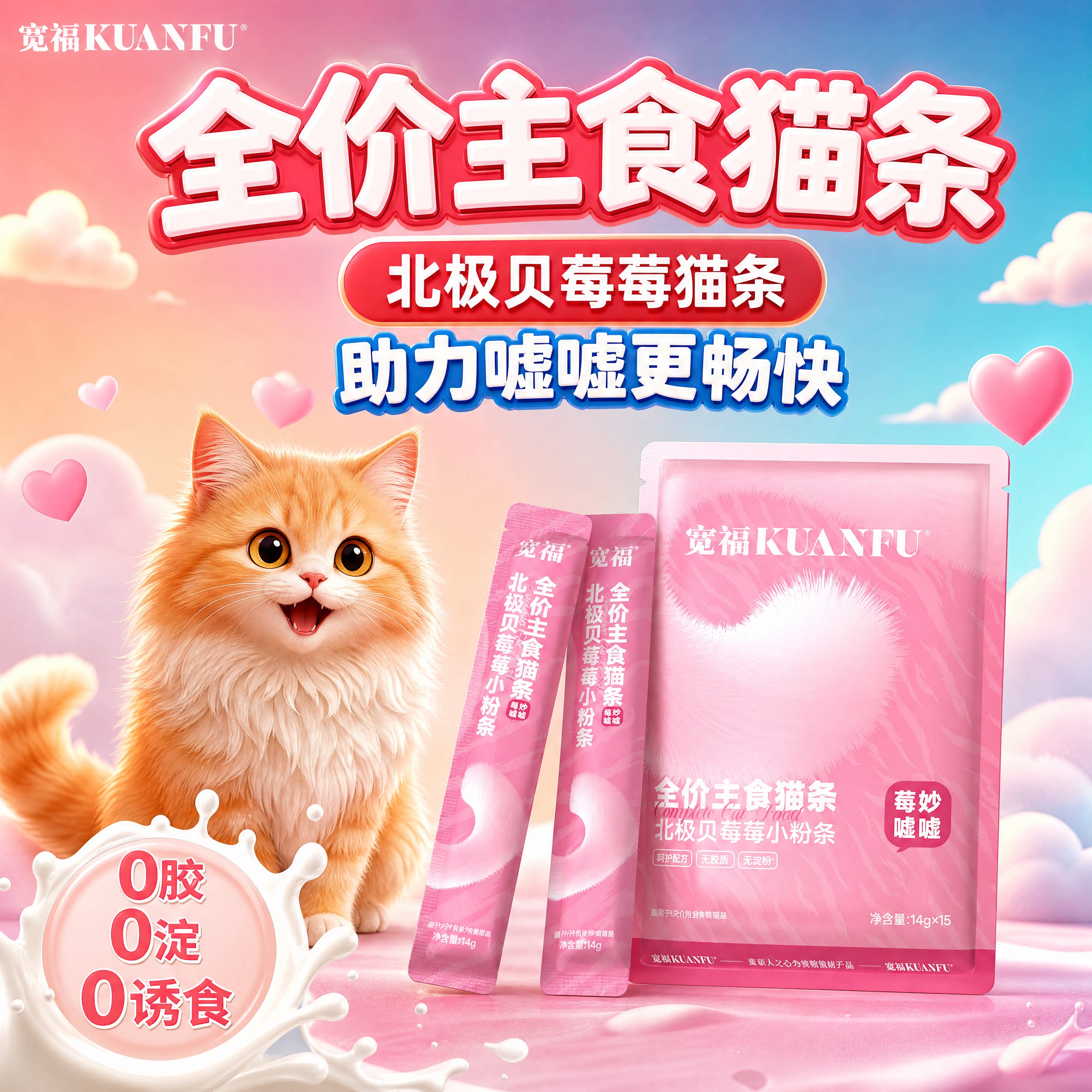 宽福主食猫条全价主食湿粮猫饭主食罐营养零食北极贝蔓越莓30支S