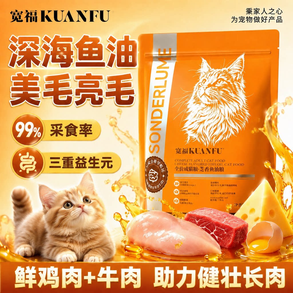 美毛+增肥+少生病⭐宽福鱼油猫粮图片