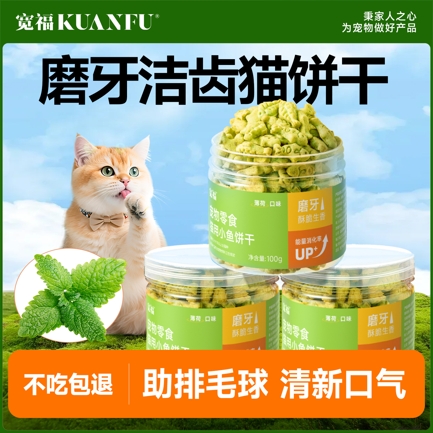 宽福猫薄荷饼干成幼猫零食非冻干猫草棒小鱼饼干化毛洁齿猫零食