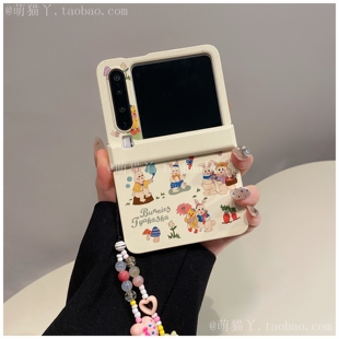 童话兔子适用华为purax手机壳pocket2经典复古小米mixflip2安徒生油画荣耀V2闪粉烤漆三星zflip7/FE/6手提女