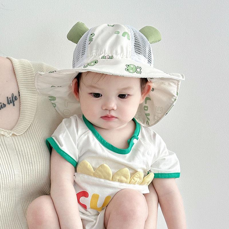 婴儿防晒帽子夏季薄款宝宝网眼渔夫帽大檐夏天男童透气太阳遮阳帽