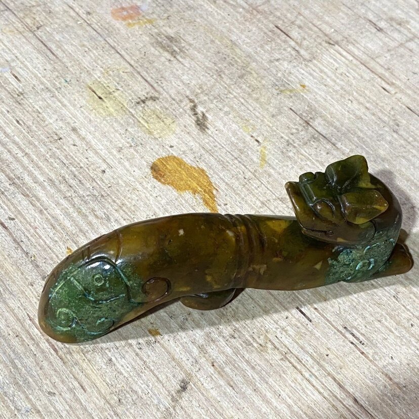 古玉老玉收藏文玩玉器雕刻仿古做旧岫玉龙钩把件玉佩吊坠挂件摆件