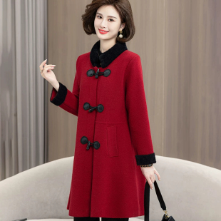 喜婆妈婚宴礼服外套装秋冬季大衣服26本命年马年穿女红冬款薄呢子