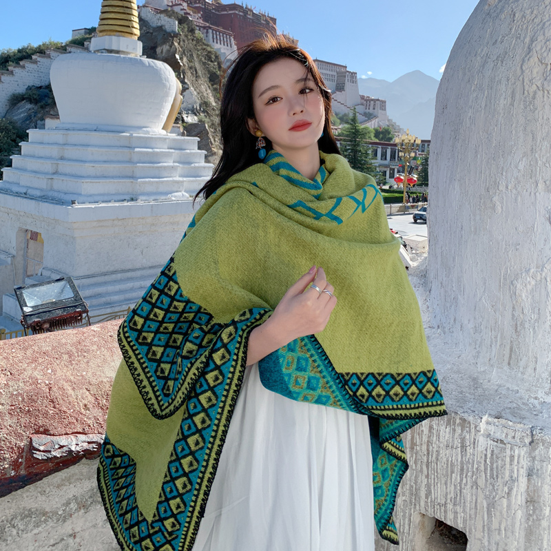 春秋印花民族风女保暖披肩斗篷