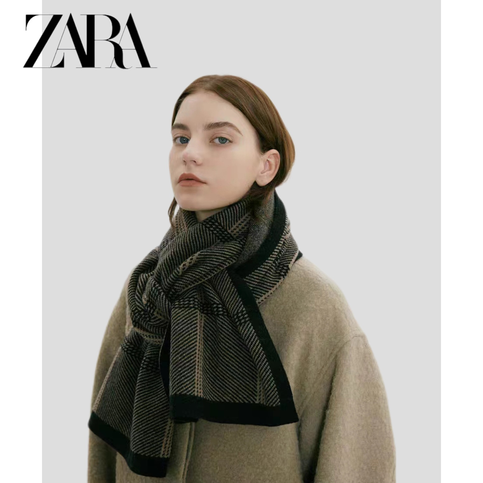 高级感复古风加厚羊绒围巾情侣款大气针织格纹保暖围脖