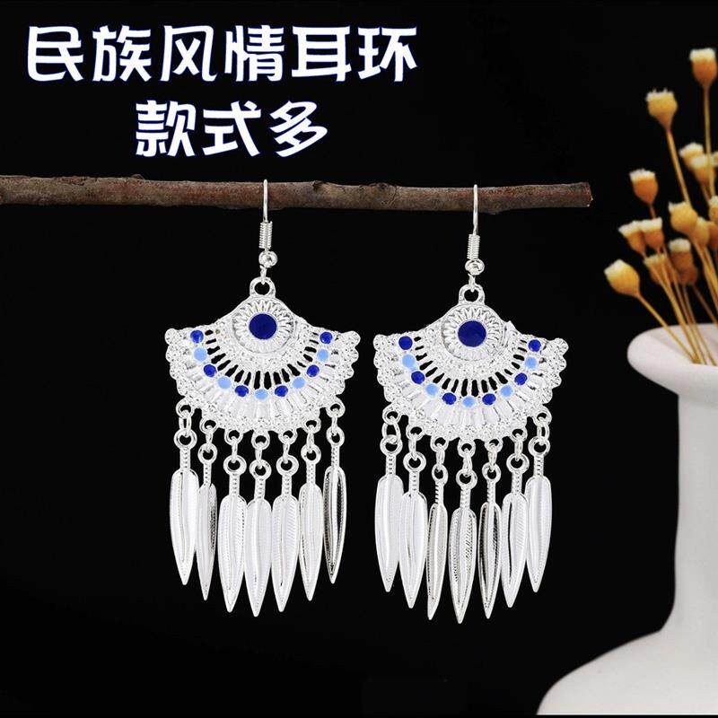 直供覆古民族风苗银流苏耳环女气质贵州苗族个性百搭长版耳饰贵州