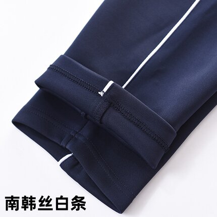 南韩丝 藏青色 春秋 白条 校服裤 运动裤 男女中学高中 透气 舒适