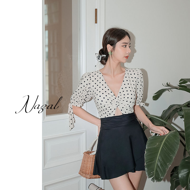 nazal微胖mm泳衣女复古波点裙式