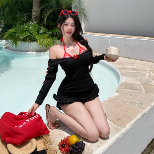 Nazal津岚高校微胖mm泳衣女大码 遮肚显瘦ins风爆款 连体裙式 泳装