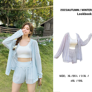 遮肚显瘦胖mm200斤宽松泡温泉 条纹控泳衣女大码 nazal 宝贝甜心