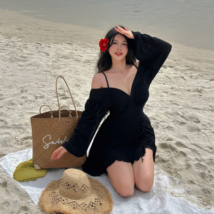 泡温泉高级感度假 连体平角裤 Nazal性感微胖mm大码 泳衣女200斤裙式