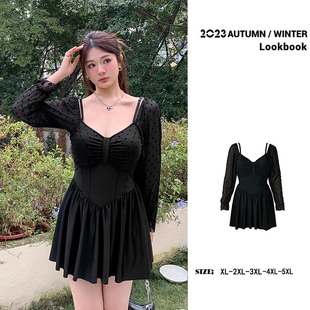 波点泡温泉新款 Nazal 胖mm200斤性感连体长袖 泳衣女大码 珍妮小姐