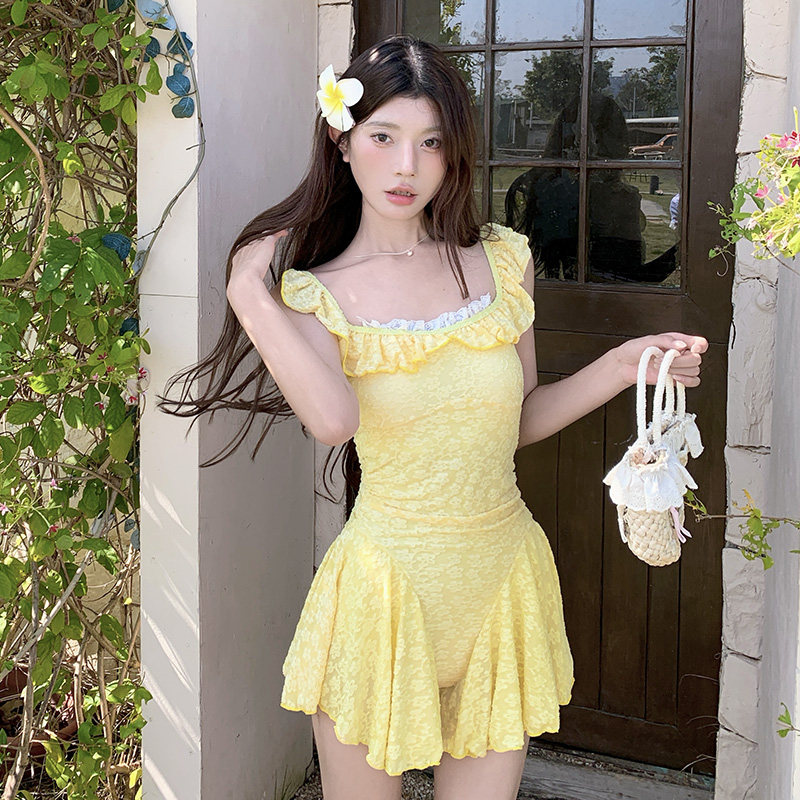 Nazal少女微胖mm大码泳衣女裙式连体平角裤泡温泉高级感度假沙滩