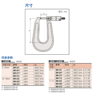 数显深弓架千分尺大跨度千分尺0 日本三丰389 251 U型千分尺