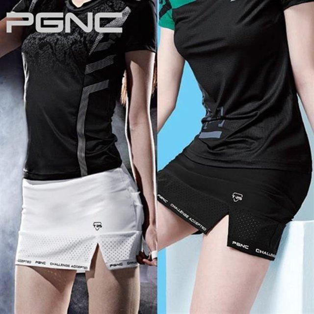 韩国代购pgnc佩吉酷羽毛球服折扣女速干透气侧边开叉字母点点短裙