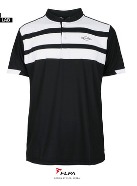 韩国代购FLYPOWER羽毛球服男女通用折扣速干拼色立领条纹短袖T恤