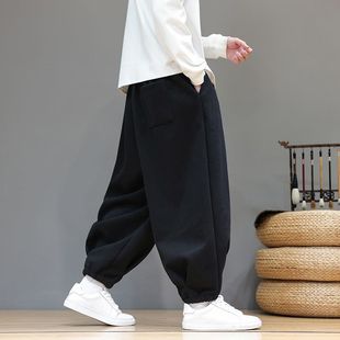 大码秋冬哈伦休闲裤男潮流宽松加肥加大束脚裤加厚休闲阔腿灯笼裤