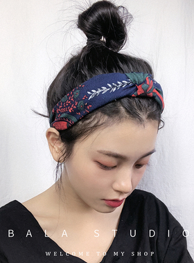 韩国发箍网红2022年新款树叶印花复古法式宽边头箍洗脸发卡头饰女