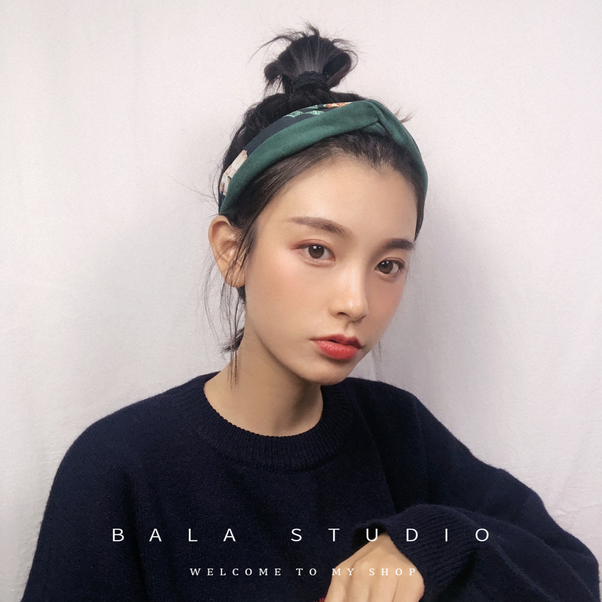 麂皮小花撞色通勤发饰潮女chic