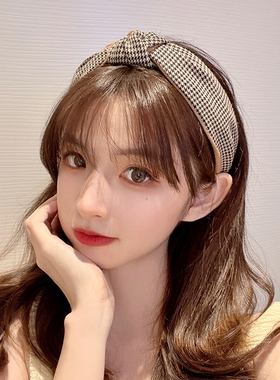 发箍秋冬新款文艺风布艺气质撞色千鸟格纹发卡高级感百搭简约头箍