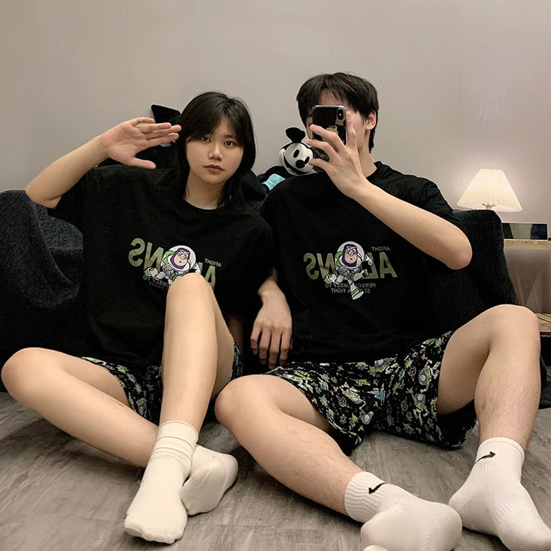 巴斯光年情侣睡衣夏季男女生纯棉短袖短裤可爱薄款夏天家居服套装