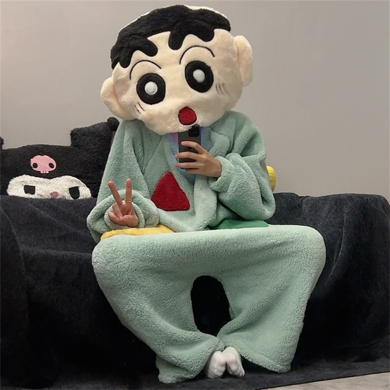 蜡笔小新连体珊瑚绒加厚睡衣男女