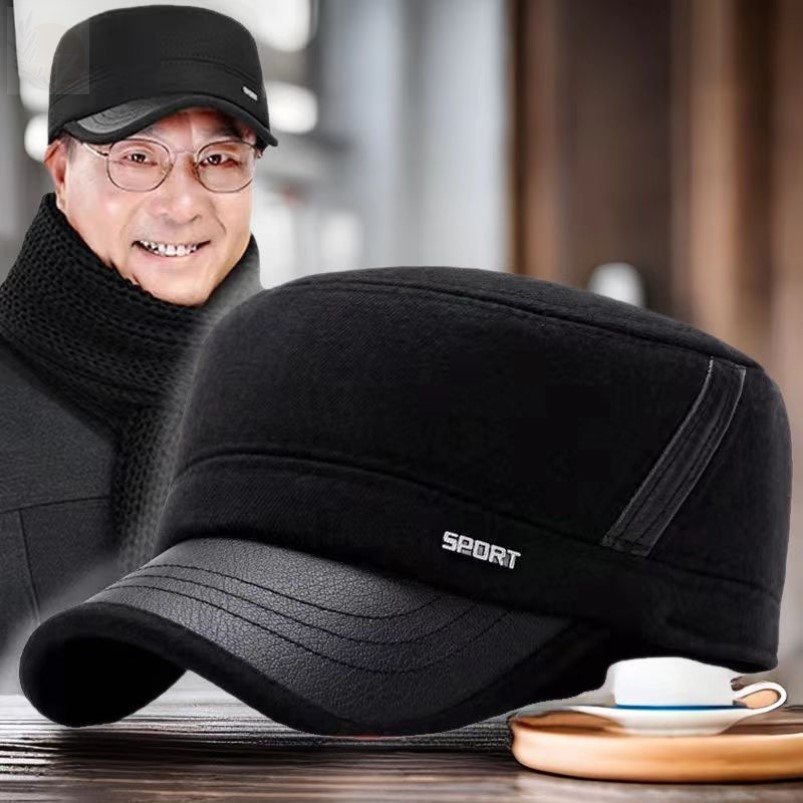 中老年男士帽子冬季护耳鸭舌帽老年人秋冬户外保暖棉帽毛呢平顶帽