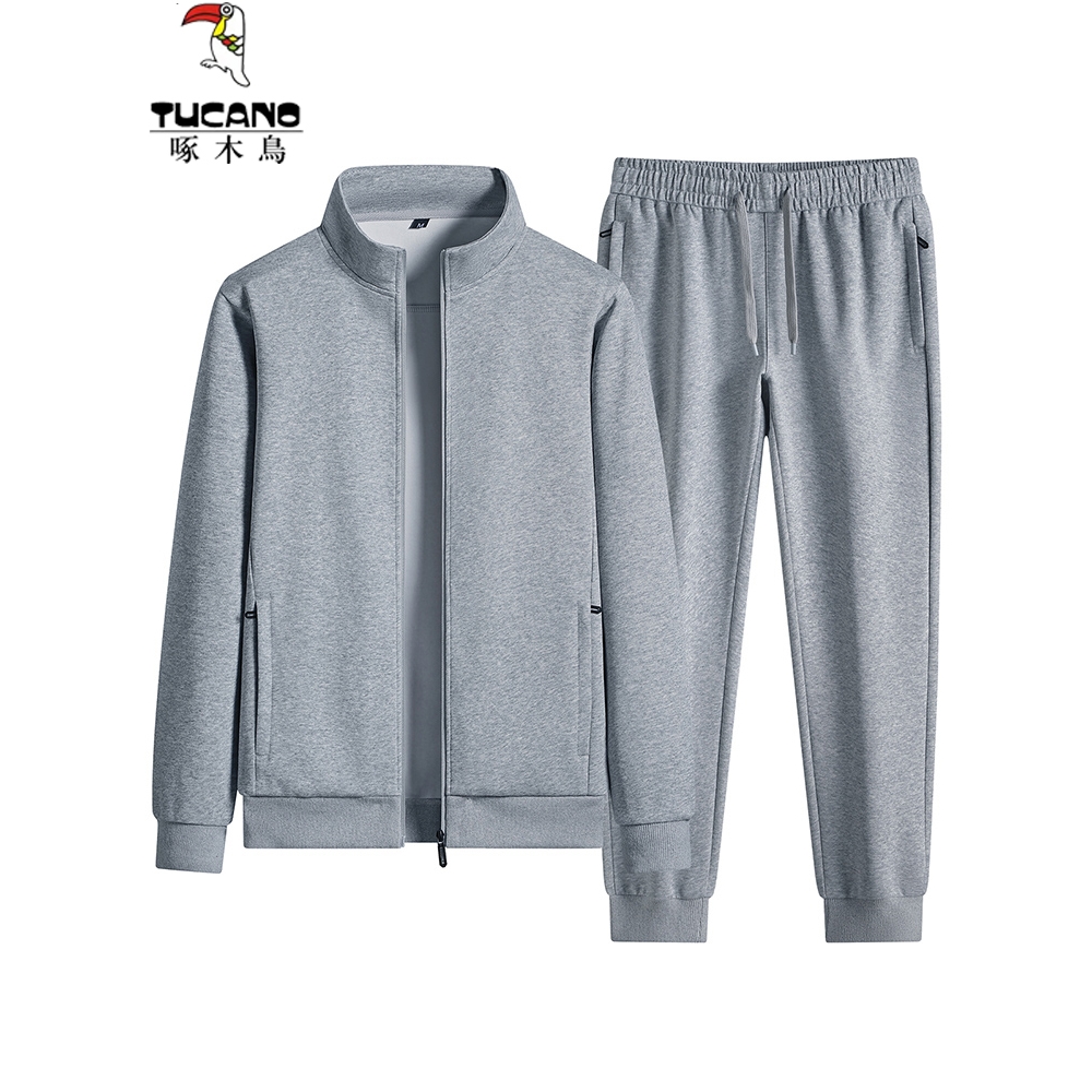啄木鸟卫衣套装男士春秋季纯棉休闲运动套装加厚加绒两件套跑步