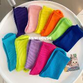 彩色袜子女中筒薄ins多巴胺长袜糖果色夏季 纯棉荧光运动长筒女款