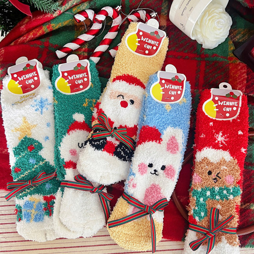 秋冬珊瑚绒圣诞袜可爱过节