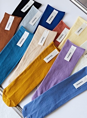 夏季堆堆袜女薄款纯棉紫色中筒网红ins潮彩色糖果色卷边月子袜