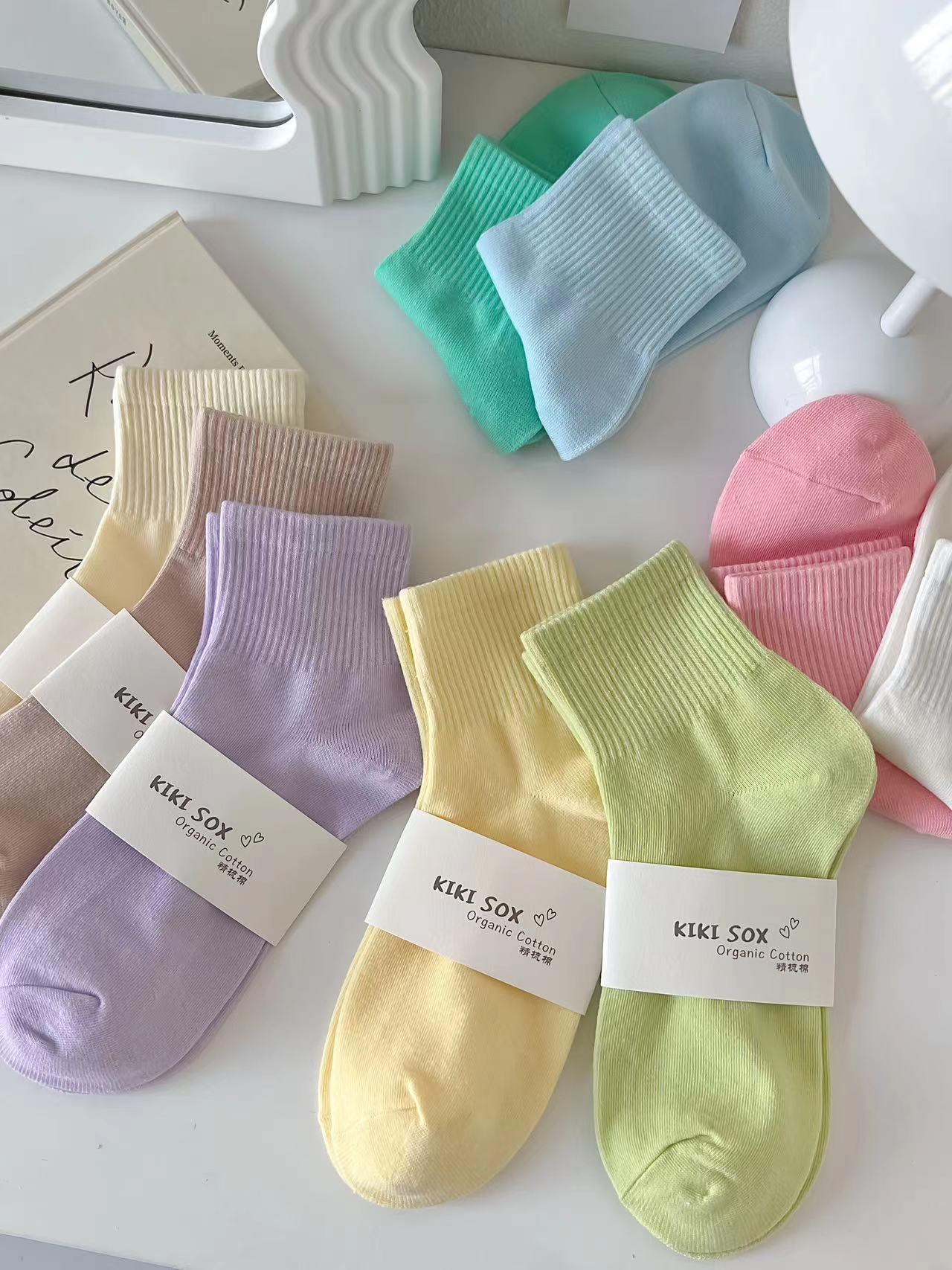 彩色短筒春夏纯棉女士中筒袜