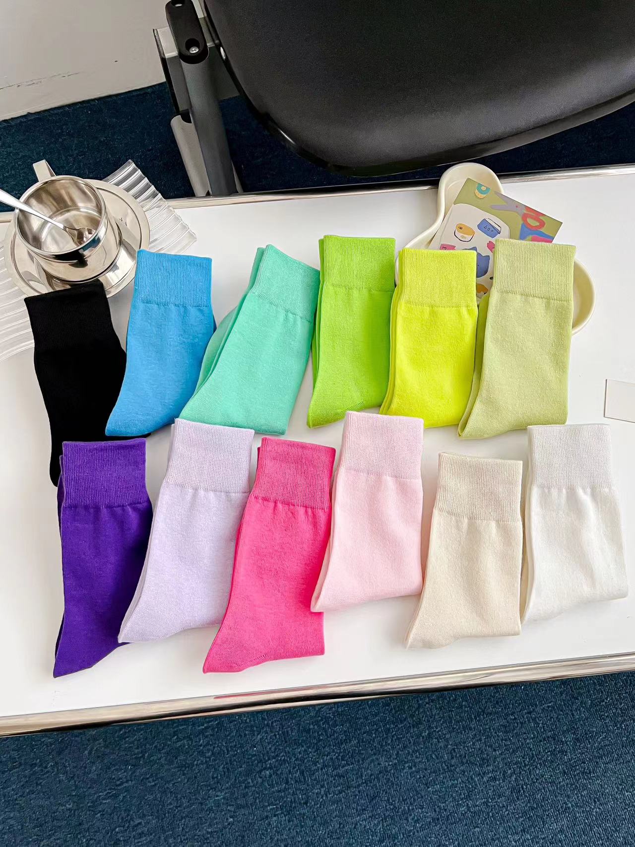 彩色中筒纯棉情侣袜平板基础款