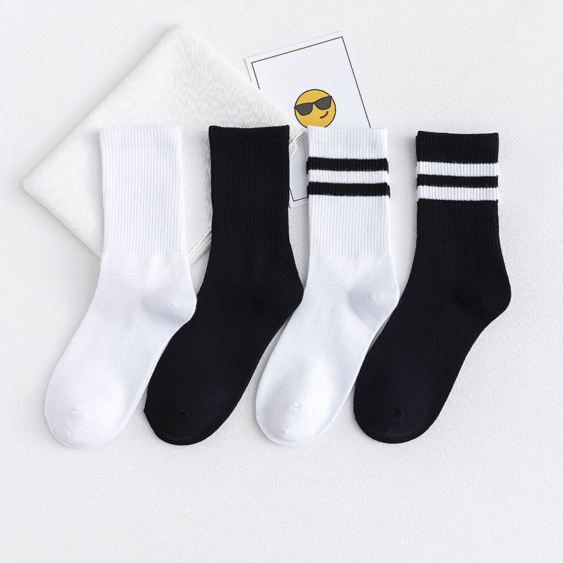 日系袜子女中筒袜潮白
