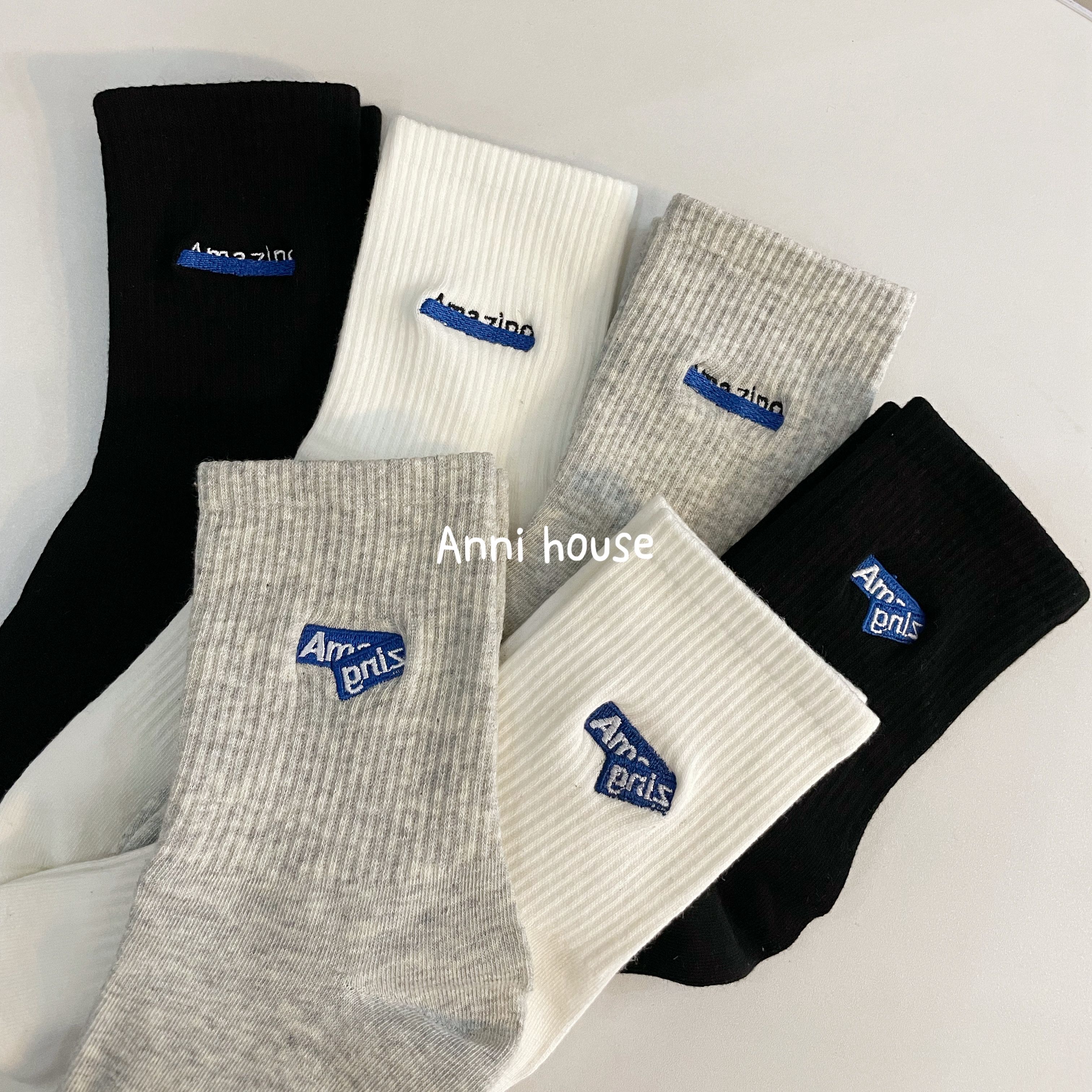 黑白运动袜纯棉中筒情侣