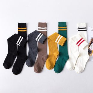 长袜子女小腿袜黑色中筒潮ins长筒街头纯棉秋冬季 过膝半高筒两杠