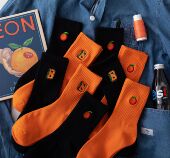 橘色袜子女中筒袜ins潮字母欧美街头纯棉夏季 黑色橙色运动风个性