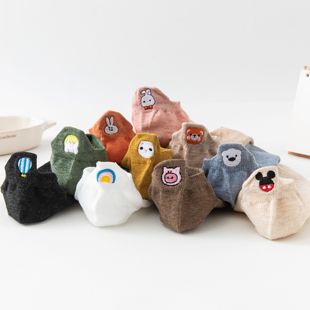 后跟刺绣女船袜卡通可爱护跟夏季 纯棉透气2025防滑不掉跟 浅口薄款