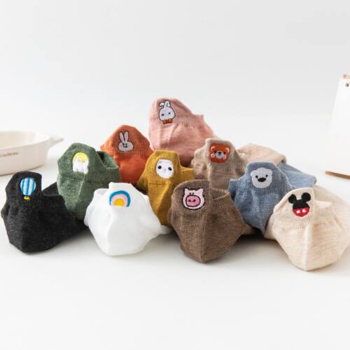 刺绣女船袜卡通爱护秋冬加厚透气